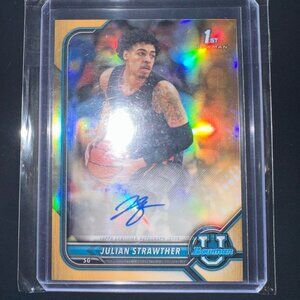 JULIAN STRAWTHER 2021-22 BOWMAN UNIVERSITY 1ST CHROME RC ORANGE AUTO /25 M/NM